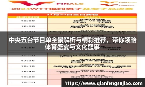 中央五台节目单全景解析与精彩推荐，带你领略体育盛宴与文化盛事